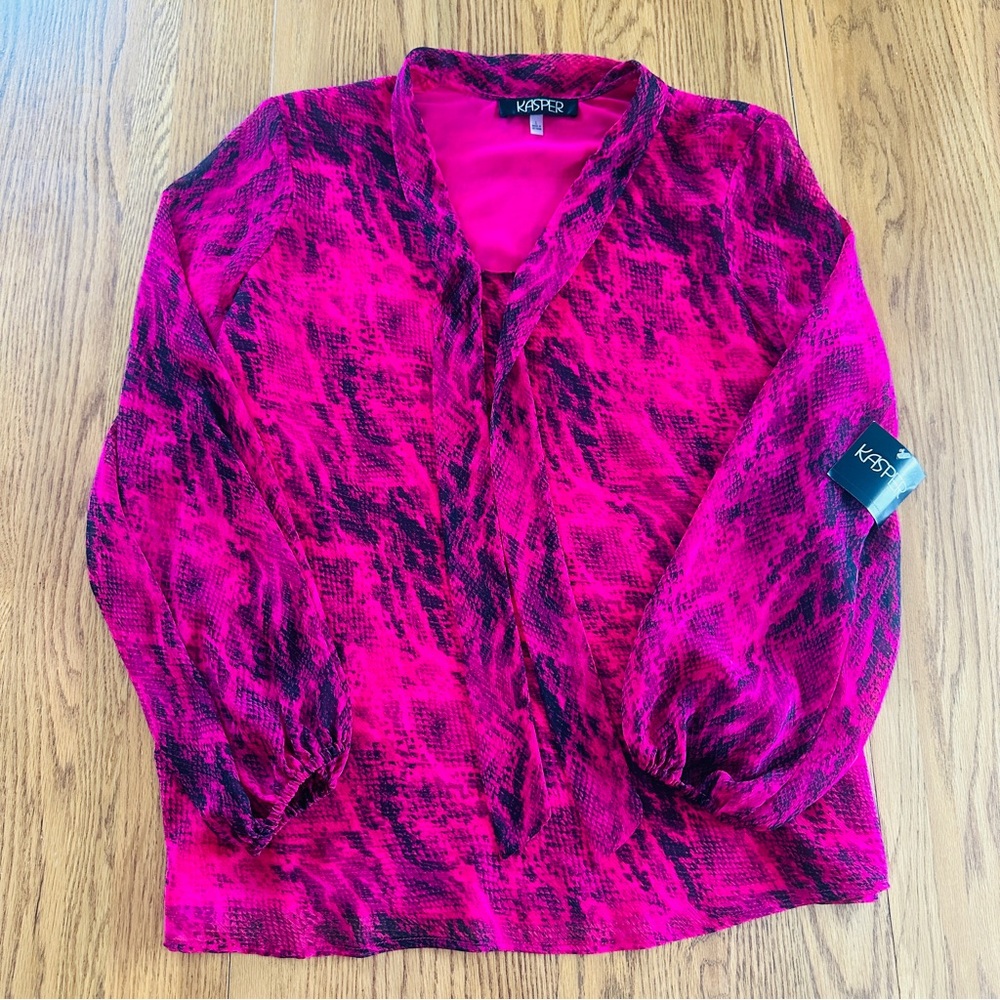 Kasper Vibrant Pink and Black Blouse